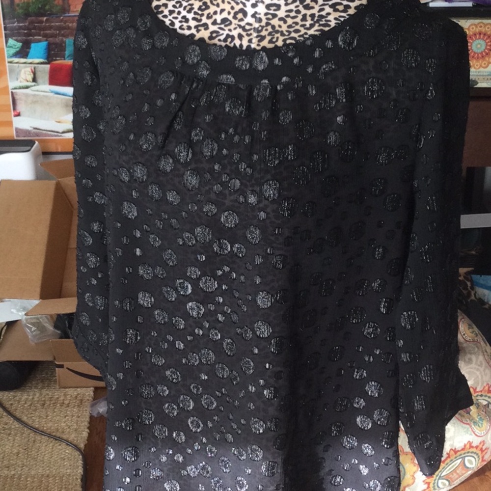 Retro inspired black on black polka dot shirt
